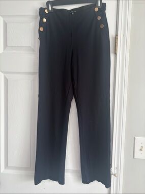 Le Suit Black Wide-Leg Pants with Gold Buttons